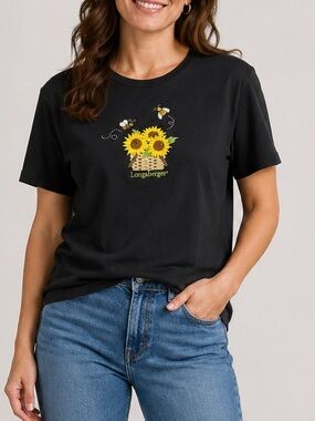 VTG Longaberger Homestead T Shirt Womens Size XL Black Embroidered sunflower